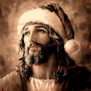 Laser Cut File | 3D Illusion | Laser Burn PNG | Laser Engrave File | Laser Digital Design File | Jesus | Santa | Christmas | Winter | Merry