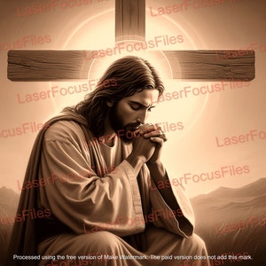 Laser Burn PNG | 3D Illusion | Laser Cut File | Laser Engrave File | Laser Digital Design File | Jesus Pray | Cross | Christian | Religious