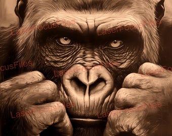 Fichier découpé au laser | illusion 3D | Gravure laser PNG | Fichier de gravure laser | Fichier de conception numérique laser | Gorille | Animaux de zoo | Animaux de la jungle