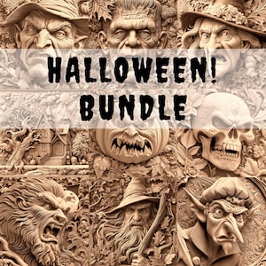 Halloween Mega Bundle | 9 Laser Files | Laser Burn PNG | Laser Cut File | Laser Engrave File | Laser Digital Design File | Scary | Horror