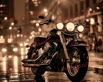 Laser Cut File | 3D Illusion | Laser Burn PNG | Laser Engrave File | Laser Digital Design File | Motorcycle Scene | Motorcycle