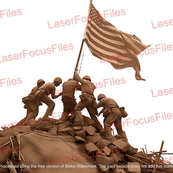 Laser Burn PNG | 3D Illusion | Laser Cut File | Laser Engrave File | Laser Digital Design File | Iwo Jima | Military | Patriotic | American