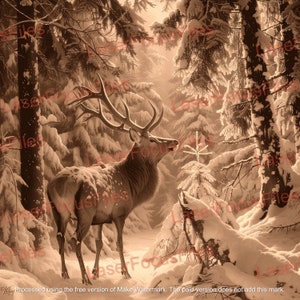 Laser Burn PNG | 3D Illusion | Laser Cut File | Laser Engrave File | Laser Digital Design File | Deer In The Snow | Hunting | Buck In Woods