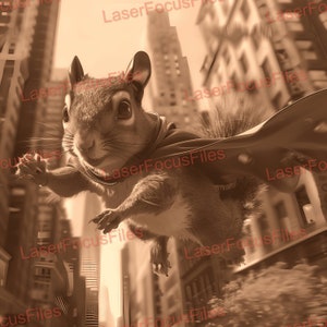 3D Illusion | Laser Burn PNG | Laser Cut File | Laser Engrave File | Laser Digital Design File | Flying Squirl | Supersquirl | Superhero