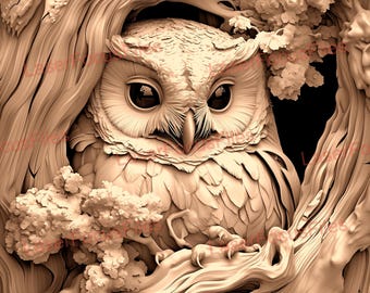 Archivo cortado por láser / Ilusión 3D / PNG quemado por láser / Archivo grabado por láser / Archivo de diseño digital láser / Búho en la noche / Animal nocturno