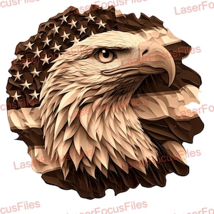 Laser Cut File | 3D Illusion | Laser Burn PNG | Laser Engrave File | Laser Digital Design File | Eagle | Patriotic | American Flag | USA