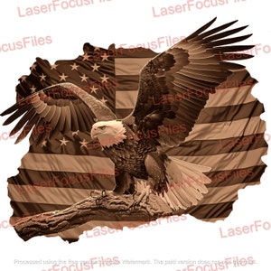 Laser Burn PNG | 3D Illusion | Laser Cut File | Laser Engrave File | Laser Digital Design File | American Flag | Patriotic | USA| Bald Eagle