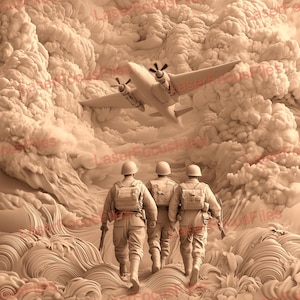 Laser Cut File | 3D Illusion | Laser Burn PNG | Laser Engrave File | Laser Digital Design File | War | American | Patriotic | Aircraft | USA