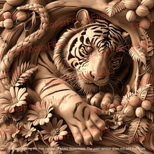 Laser Burn PNG | 3D Illusion | Laser Cut File | Laser Engrave File | Laser Digital Design File | Tiger | Snow Leopard | Jungle | Forrest