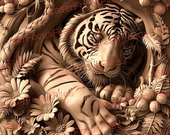 Laser Burn PNG | Ilusão 3D | Arquivo de corte a laser | Arquivo de gravação a laser | Arquivo de design digital a laser | Tigre | Leopardo da neve | Selva | Floresta