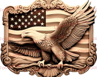Laser Burn PNG | 3D Illusion | Laser Cut File | Laser Engrave File | Laser Digital Design File | Bald Eagle | Patriotic | American | USA
