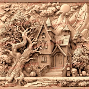 3D Illusion | Laser Burn PNG | Laser Cut File | Laser Engrave File | Laser Digital Design File | Halloween | Haunted House | Scarry | Spooky