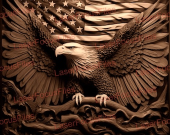Laser Engrave File | Laser Burn PNG | 3D Illusion | Laser Cut File | Laser Digital Design File | Bald Eagle | American | Patriotic | USA