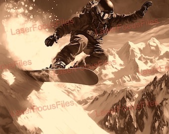 Archivo de grabado láser / PNG quemado con láser / Ilusión 3D / Archivo de corte láser / Archivo de diseño digital láser / Snowboard / Deportes extremos / Invierno