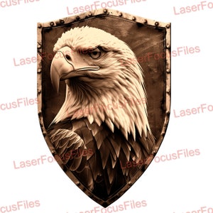 Laser Burn PNG | 3D Illusion | Laser Cut File | Laser Engrave File | Laser Digital Design File | Bald Eagle | Eagle Shield | American | USA
