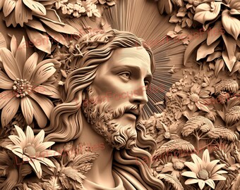 Ilusión 3D / PNG para grabado láser / Archivo para corte láser / Archivo para grabado láser / Archivo de diseño láser / Jesús con flores / Cristianismo / Religioso