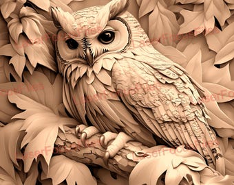 Archivo cortado por láser / Ilusión 3D / PNG quemado por láser / Archivo grabado por láser / Archivo de diseño digital láser / Búho en la noche / Animal nocturno