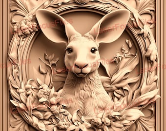 Archivo cortado por láser / Ilusión 3D / PNG quemado por láser / Archivo grabado por láser / Archivo de diseño digital láser / Canguro / Australia / Animal del zoológico