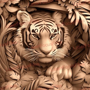 Laser Cut File | 3D Illusion | Laser Burn PNG | Laser Engrave File | Laser Digital Design File | Tiger | Encroaching Tiger | Zoo Animals