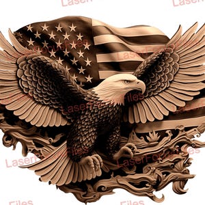 American Flag | Bald Eagle Laser Engrave PNG | 3D Illusion, Patriotic (Digital Design File) [TOP SELLER]