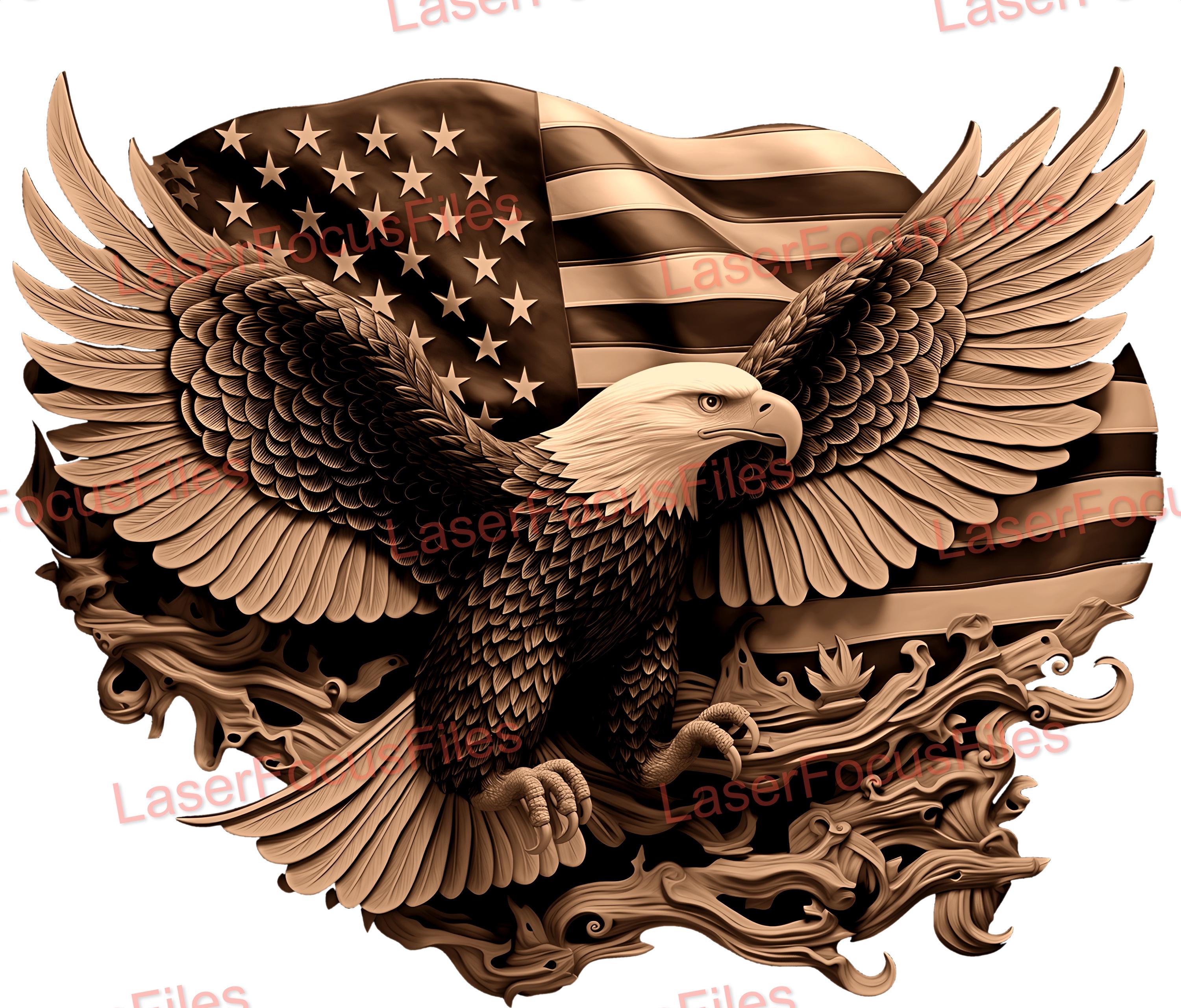 Laser Burn PNG | 3D Illusion | Engrave | Laser Cut File | Laser Engrave File | Digital Design File | Bald Eagle | Flag | USA | Patriotic