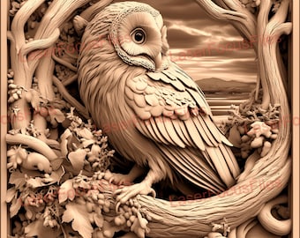 Archivo cortado por láser / Ilusión 3D / PNG quemado por láser / Archivo grabado por láser / Archivo de diseño digital láser / Búho en la noche / Animal nocturno