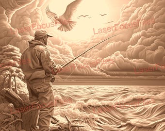 Laserbränning PNG | 3D-illusion | Laserskuren fil | Lasergraveringsfil | Digital laserdesignfil | Fiske | Avkopplande utomhussport | Rulle