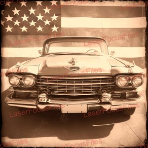 Laser Burn PNG | 3D Illusion | Laser Cut File | Laser Engrave File | Laser Digital Design File | Classic Car | American Flag | American Made