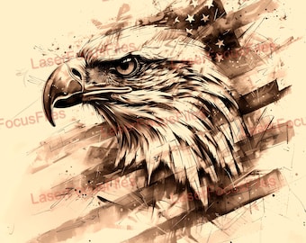 Laser Cut File | 3D Illusion | Laser Burn PNG | Laser Engrave File | Laser Digital Design File | Bald Eagle | Patriotic | American | USA