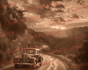 Laser Cut File | 3D Illusion | Laser Burn PNG | Laser Engrave File | Laser Digital Design File | Retro Vehicle | Oldy | Beautiful View | USA