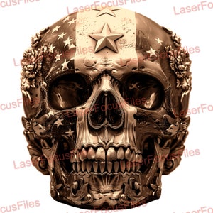 Laser Burn PNG | 3D Illusion | Laser Cut File | Laser Engrave File | Laser Digital Design File | American Skull | Patriotic | American | USA