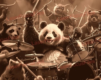Laserskärning | 3D-illusion | Laserbränning PNG | Lasergraveringsfil | Digital laserdesignfil | Pandaband | Djurband | Rock n' Roll
