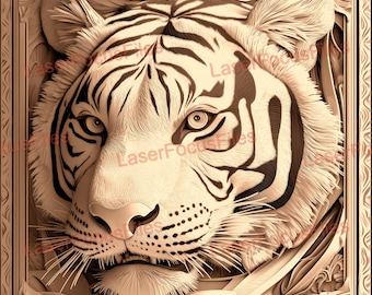 Arquivo de corte a laser | Ilusão 3D | Queima de PNG a laser | Arquivo de gravação a laser | Arquivo de design digital a laser | Gravação de tigre | Animais na natureza