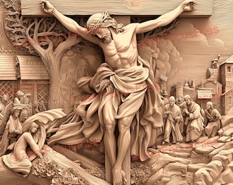 3d Illusion | Laser Burn PNG | Laser Cut File | Laser Engrave File | Laser Digital Design File | Crucifixion of Jesus | Easter | Christian