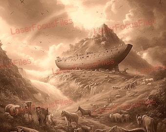 Ilusión 3D / PNG para grabado láser / Archivo para corte láser / Archivo para grabado láser / Archivo de diseño digital láser / Noé y el Diluvio / Cristiano / Jesús