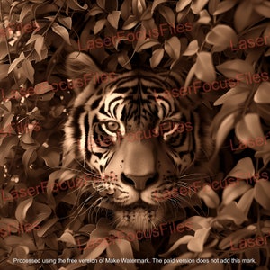Laser Burn PNG | 3D Illusion | Laser Cut File | Laser Engrave File | Laser Digital Design File | Tiger In Bushes | Wildlife | Outdoor