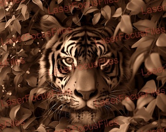 Laser Burn PNG | Ilusão 3D | Arquivo de corte a laser | Arquivo de gravação a laser | Arquivo de design digital a laser | Tigre em arbustos | Vida selvagem | Ao ar livre