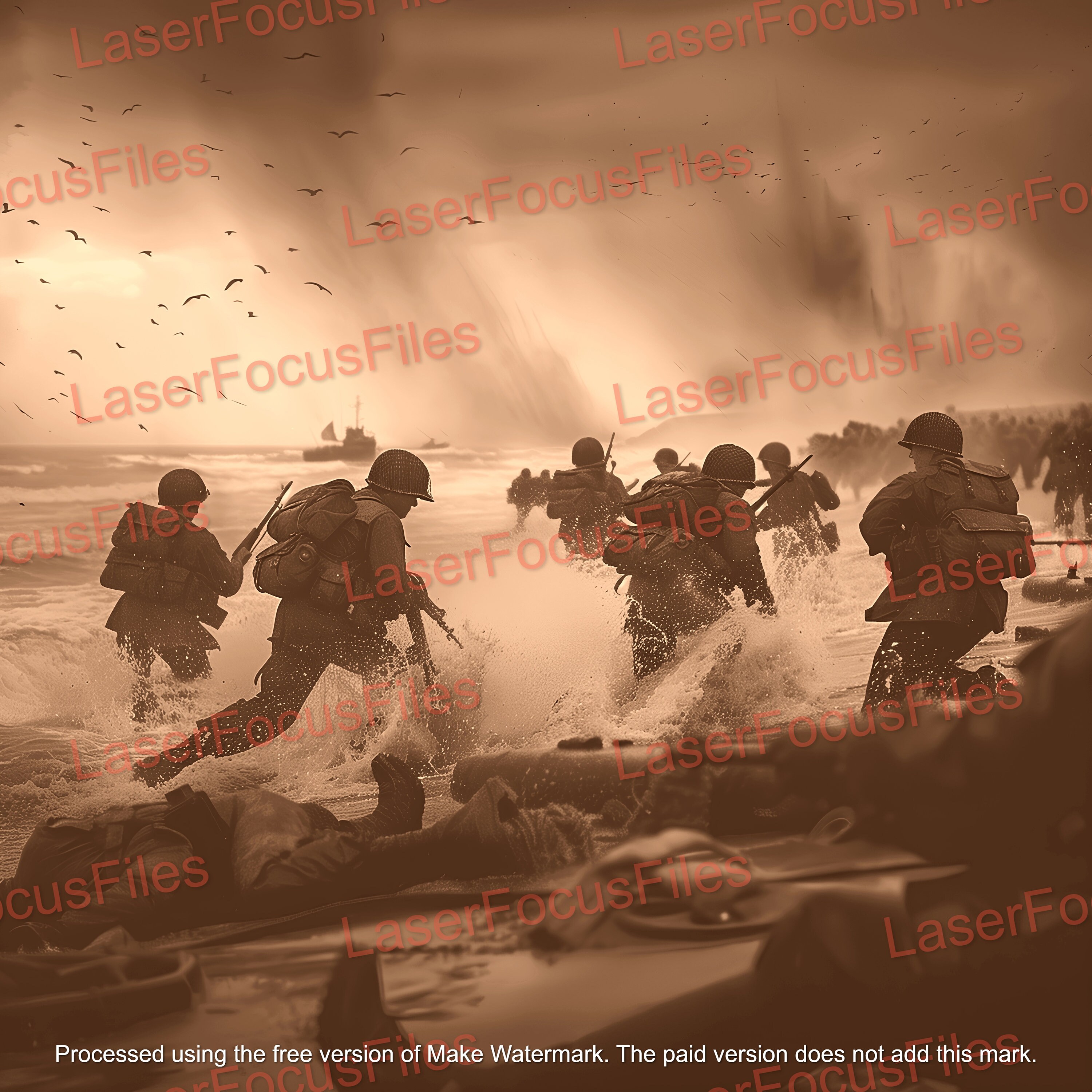 Laser Burn PNG | 3D Illusion | Laser Cut File | Laser Engrave File | Laser Digital Design File | Normandy | D-Day | Marines | World War II