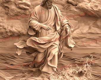3D Illusion | Laser Burn PNG | Laser Cut File | Laser Engrave File | Laser Digital Design File | Jesus Walking on Water | Religious | Christ