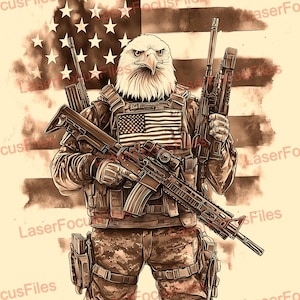 Laser Cut File | 3D Illusion | Laser Burn PNG | Laser Engrave File | Laser Digital Design File | Armed Eagle | American | Patriotic | USA