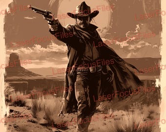 Laser Engrave File | Laser Burn PNG | 3D Illusion | Laser Cut File | Laser Digital Design File | Western Poster | Sheriff | Red and Dead
