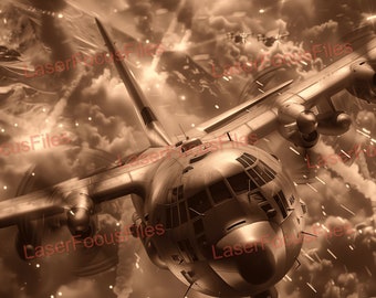 Laser Cut File | 3D Illusion | Laser Burn PNG | Laser Engrave File | Laser Digital Design File | Warship | AC130 | Patriotic | American
