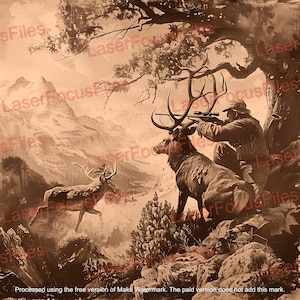 Laser Burn PNG | 3D Illusion | Laser Cut File | Laser Engrave File | Laser Digital Design File | Hunting Deer | Mountains | Buck | Doe