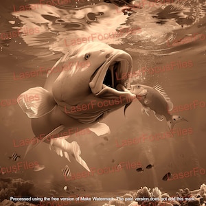Laser Cut File | 3D Illusion | Laser Burn PNG | Laser Engrave File | Laser Digital Design File | Fishing | Bass Fish | Pond | Lake | River