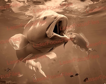 Laserskuren fil | 3D-illusion | Laserbränning PNG | Lasergraveringsfil | Digital laserdesignfil | Fiske | Abborre | Damm | Sjö | Flod