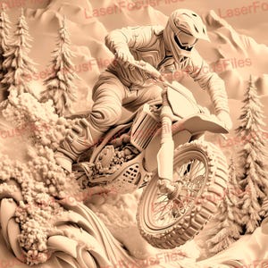 Laser Engrave File | Laser Burn PNG | 3D Illusion | Laser Cut File | Laser Digital Design File | Dirt bike | Racing | Extreme Sports | Bike