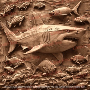 3D Illusion | Laser Burn PNG | Laser Cut File | Laser Engrave File | Laser Digital Design File | Shark | Fish Swimming | Ocean | Atlantic