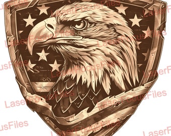 3D Illusion | Laser Burn PNG | Laser Cut File | Laser Engrave File | Laser Digital Design File | Bald Eagle | Patriotic | Shield | American