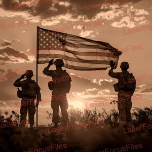 Laser Cut File | 3D Illusion | Laser Burn PNG | Laser Engrave File | Laser Digital Design File | Saluting | Military | Patriotic | American