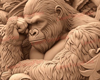 Fichier découpé au laser | illusion 3D | Gravure laser PNG | Fichier de gravure laser | Fichier de conception numérique laser | Gorille | Animaux de zoo | Animaux de la jungle
